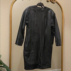 Vintage Ambria Genuine Leather Black Long Sleeve Dress Size 12